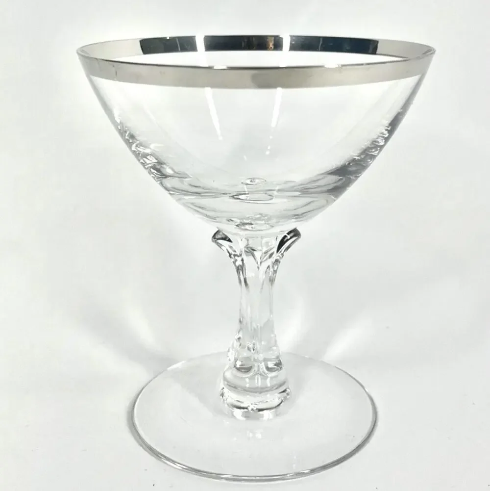 Vintage Champagne Coupe Glass Fostoria Wedding Ring Platinum Rim 4 3/8”